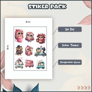 HIJAU Sticker Sticker Setikker Pack UV DTF Owl Motif Pink Green Owl P53