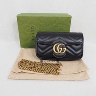 Unused GUCCI GG Marmont Matelassé Leather Super Mini Bag 黑金絎縫皮革