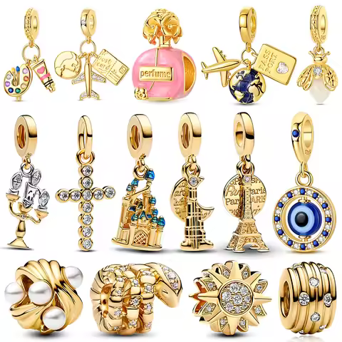 Original 925 Charms New Rose Gold Elements Pendant Beads Fits Bracelet Bangle Necklace For Woman Lux