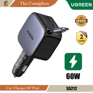 UGREEN Car Charger Type C Retractable Fast Charging 60W Dashboard + Glass