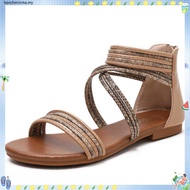 Flat sandals women bohemian versatile fairy style gladiator shoes seaside beach shoes plus size 36-4