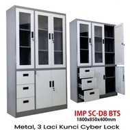 lemari besi 3 pintu body flat 1/2 kaca ayun IMP SC A8 BTS UK 1800 mm