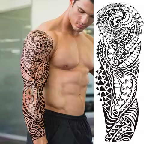 Waterproof Temporary Tattoo Sticker totem geometric full arm large size sleeve tatoo fake tatto flas
