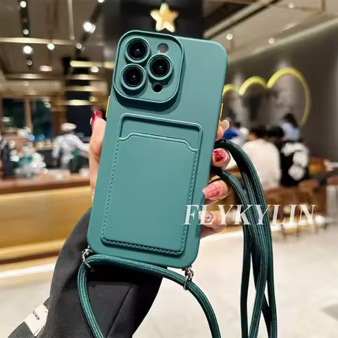 Flat Rope Solid Color Card Bag Phone Case For OPPO Reno 14F 13F 11F Pro A54 A55 A36 A76 A17 A58 A38 