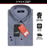 OWEN SALE - Áo Sơ Mi Owen Tay Dài Màu Nâu - Xanh - Trắng  Họa Tiết Caro Form Regular Fit Lai Bầu Chí