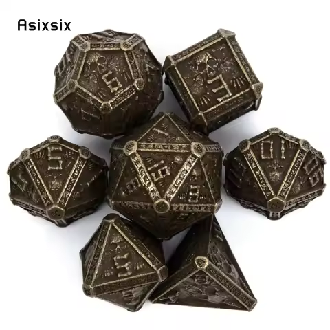 7 Pcs Bronze Black Skull Metal Dice Perfect For Card Games Board Games For Critical Role, Rpgs, D&D