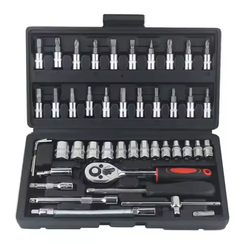 46pcs Car Repair Tool Kit 1/4-Inch Socket Set Car Repair Tool Ratchet Torque Wrench Combo Auto Repai