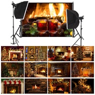 Xmas Fireplace Photobackdrop Winter Tree Stocking Fire Background For Portrait Video Studio Live Str