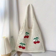 Retro Hollow Knitted Tote Bag Seaside Vacation Beach Bag College Student Photo Check-in Large Capaci