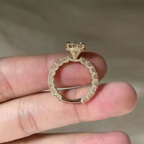 4.0CT Oval Cut Lab Grown Diamond E VS1 IGI Certified Engagement Ring Round Side Stones Solid 18K Yel