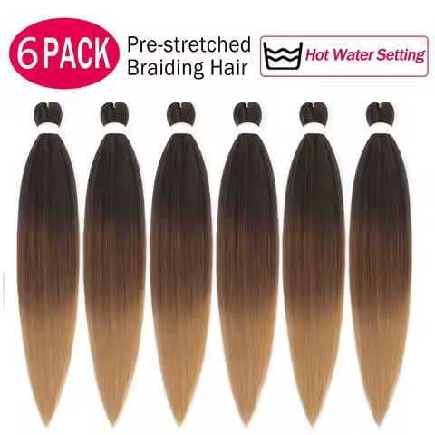 6 Packs Pre-Stretched Braiding Hair 18 Inch Gradient Yaki Straight Crochet Braid with Yaki Texture P