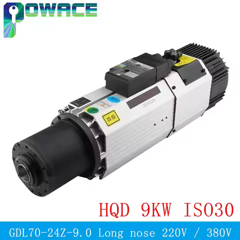 HQD Long Nose ATC Automatic Tool Changing CNC Spindle 9KW 220V 380V ISO30 Air Cooled 800Hz 4 Pole 24
