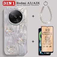 3-In-1 Redmi A3 Screen Protector, Redmi A3 Phone Case, Cream Texture Tie Dye Heart Phone Protective 