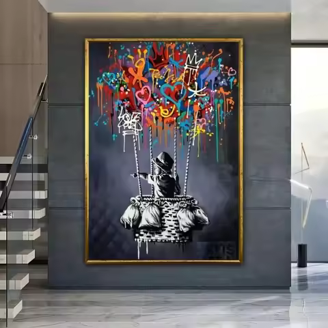 Classic Abstract Wall Art Banksy Graffiti Canvas Print Poster for Home Decor Living Room Bedroom Unf