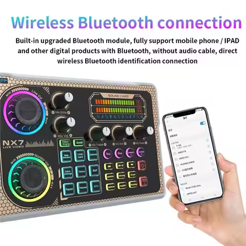 YOC-Sound Card For PC Smartphone Vlog Recording Live NX7 Bluetooth Audio Mixer Professional Studio E