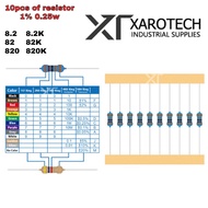 10 pcs of Resistor 1% 0.25W 8.2, 82, 820, 8.2K, 82K, 820K ohm 1/4 0.25 Watt Metal Film Resistance Pe