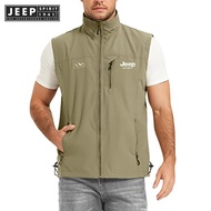 Jeep Spirit 1941 Estd Summer Outdoor Mens Vest Soft Shell Multi Pocket Hiking Photography Golf Vest 