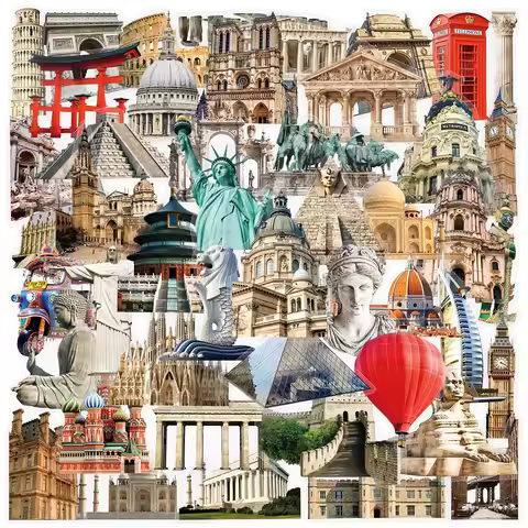 50/100 Pcs World Famous Landmark Travel Souvenir Stickers for Suitcase Phone Notebook Stationery Box