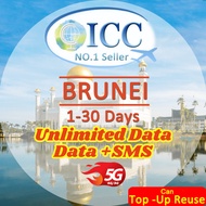 ICC Brunei 3-30 Days Unlimited Data| Data+SMS| Brunei SIM Card| Data only plan can top up reuse
