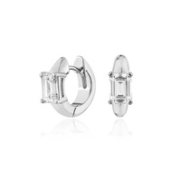 Glintz Astrid Step Cut Huggies Earrings ต่างหูห่วงเงินแท้ ฝังด้วยพลอย cz. (ขนาด 15mm)