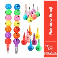 S_wholesale 7Colors Emoji Bullet Round Stacking Crayon Pencil Writing Utencil Kawaii Cute Pensel Non