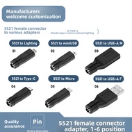 DC5521USBmicro/mini/Type-C  Penyesuai kuasa DC 5521 ke USB mikro/mini/jenis-C