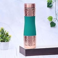 Pure Copper Water Bottle Silk Green Half Hammered Capacity 1000ML Green Copper 2.83x10.6 Inch