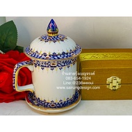 🔥🔥ถูกและดี ชุดแก้วน้ำ ชา กาแฟ เบญจรงค์ กล่องผ้าไหม ถุงไหมทอง กล่องผ้าไหม ของขวัญ ของฝาก รับไหว้ ที่ระลึก เกษียณ สวยหรู