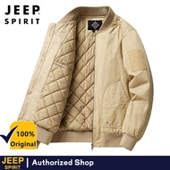 JEEP SPIRIT ผ้าฝ้ายบริสุทธิ์ Jaket Baseball ของผู้ชายแจ็คเก็ตปกตั้งซักท่องเที่ยวกลางแจ้งแจ็คเก็ตทรงห