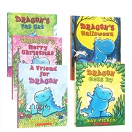 (In Stock) หนังสือ 5 เล่ม/ชุด Scholastic Dragon By Dav Pilkey English Picture Reading Story Book Set Comic Books For Children Ks