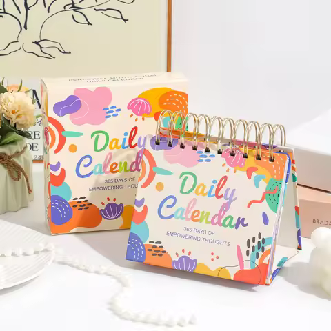 Undated 365 Days Calendar Colorful Flip Coil Calendar with Empowering Affirmations for Home Office S