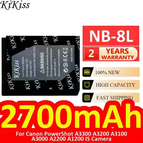 Digital Camera Battery NB-8L 2700mAh For Canon Powershot A3300 A3200 A3100 A3000 A2200 A1200 IS Came