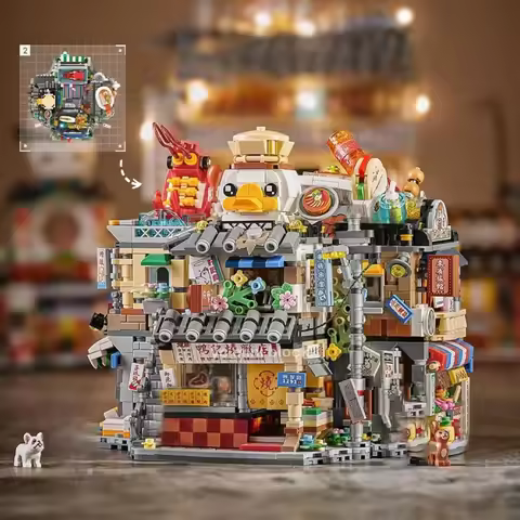 Loz Mini Hong Kong Food Store House Building Block Chinese Style Sausage Noodle Store Sea Fish Food 