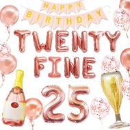 LaVenty Rose Gold 25th Birthday Balloons - Funny Happy Birthday Decoration with 25 Number Balloons