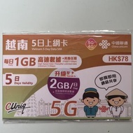 中國聯通 越南5日上網卡 Vietnam 5-Day Data SIM Card 越南數據卡