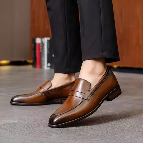 Loafer Shoes For Men Genuine Leather Mens Shoes Driving Shoes Leisure Business Lazy Shoes Plus Size 