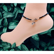 Custom made crystal anklet 4mm black and blue ray crystal with bell or charm .Length 18cm to 33cm to
