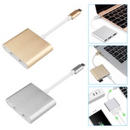 Elifestore - 3 in 1 Type-C 多功能轉換器 Type-C轉Type-C/USB3.0/HDMI 分插器 擴充器 USB HUB (金色)