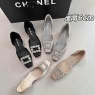 3 Colors Small Size 34-40 Women's Shoes Thick Heel Sandals Satin Rhinestone Buckle Hollow Design Hig