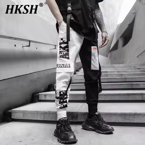 HKSH Spring Summer New Men's Tide Dark China Chic Casual Cargo Pants Color Contrast Fashion Patchwor