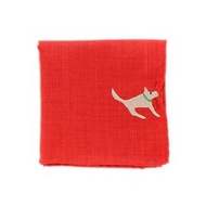 HIKKOMI 牽引犬刺繡手帕 紅色 41x41cm 棉麻 日本製 送禮