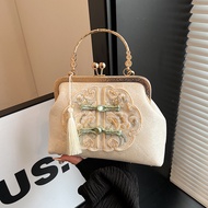New Chinese Style Buckle Embroidered Handbag Bag Female New Horse Face Skirt Bag Chinese Hanfu Bag#c