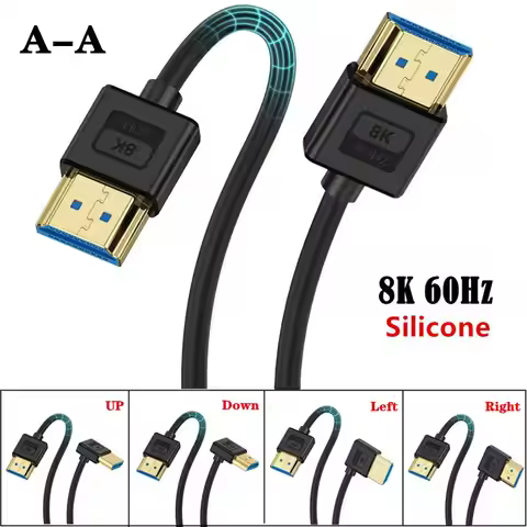 Silicone HDMI Compatible 2.1 Version Elbow Flexible Thin Wire Supports 10K 96Hz Resolution 8K 60Hz C
