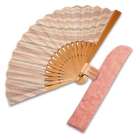 Cloth fan and pouch set for women "Aizu Cotton Beige" Hand-held fan pouch, traditional wear, ladies'