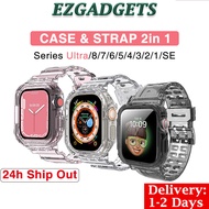 Transparent Waterproof iWatch Strap/Band and Case 2in 1 Soft TPU iWatch for Series Ultra/Uitra 2/9/8/7/6/5/4/3/2/1/SE