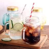 Creative transparent glass juice jar with handle cup with lid and straw drink bottle Mason bottle be