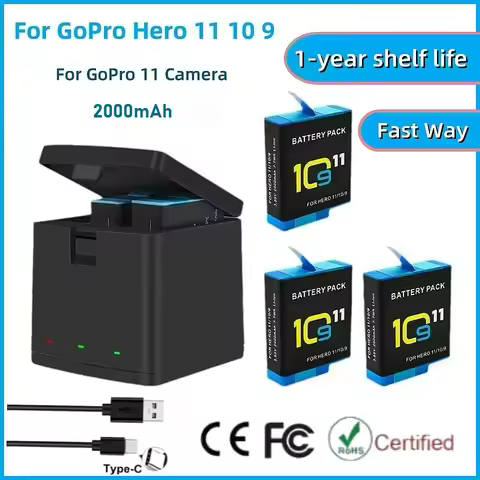 2000mAh Battery For GoPro Hero 11 10 9 Li-ion Battery Pack Motion Camera Battery Storage for GoPro H