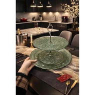 2-Tier BLUE ROUND MESH GLASS PLATE SET SZ 28CM + 22.5CM – CRISTA HOME (60224)