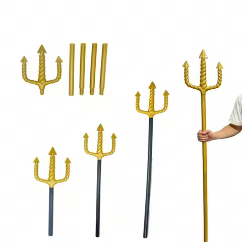 Golden Spiral Trident Plastic Prop Weapon For Halloween Costume, Masquerade Performance, Death Reape
