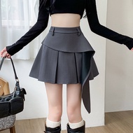 Yimei Váy Midi A-line bất thường cho nữ bằng ren mới Chân Váy Ngắn xám cạp cao thon gọn và che hông 